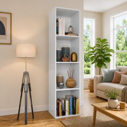 White Book Cabinet TV Stand 4 Shelf Compartment Storage Shelving Unit