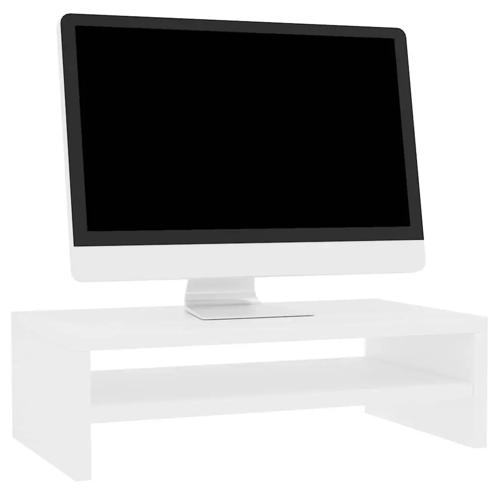 Monitor Stand Riser Engineered Wood White Desktop Storage Shelf