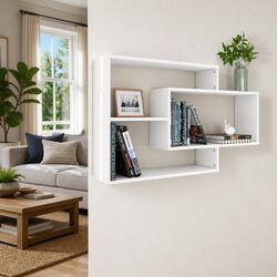 Wall Shelves White 104x20x58.5 cm Open Compartments Storage Display Floating