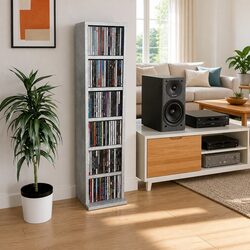 CD Cabinet Grey Concrete Storage Shelves Media Organiser Engineered Wood