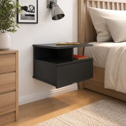 Floating Bedside Table Wall-Mounted Nightstand Black Storage Cabinet Shelf