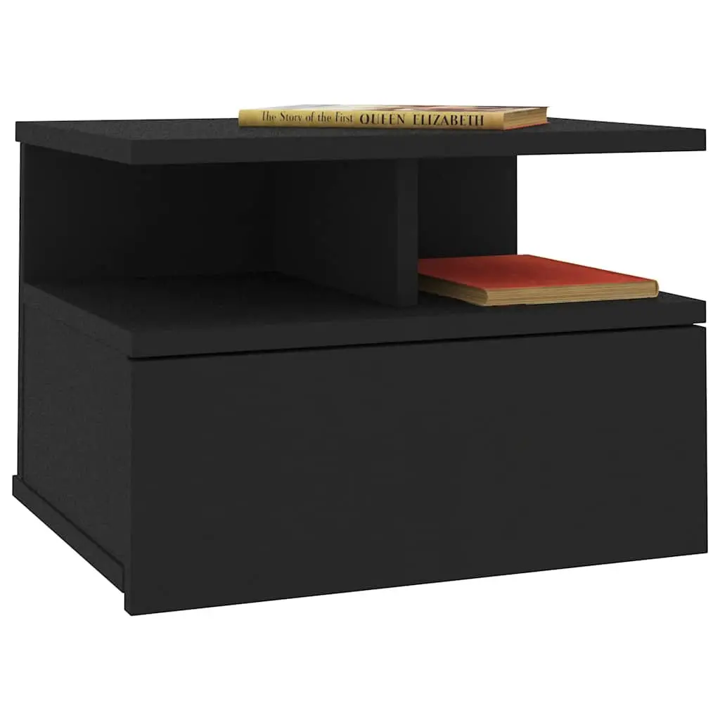 Floating Nightstand Wall-Mounted Storage Cabinet Black Engineered Wood