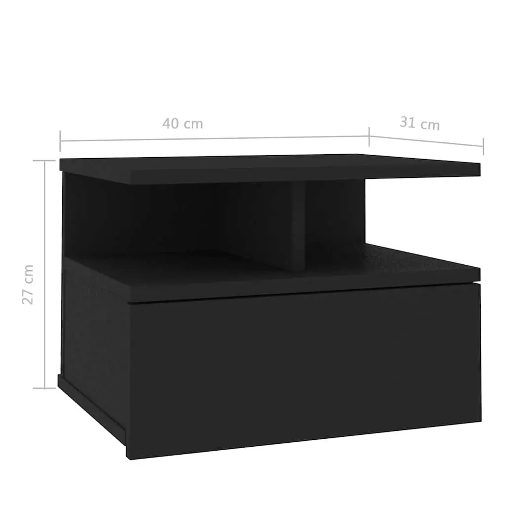 Floating Nightstand Wall-Mounted Storage Cabinet Black Engineered Wood