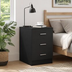 Bedside Cabinet Black 3 Drawer Nightstand Storage Engineered Wood Bedroom