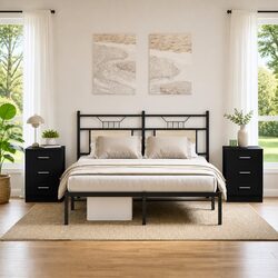 Bedside Cabinets 2 pcs Black Nightstand Storage Drawers Bedroom Furniture