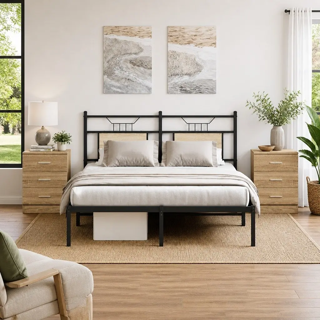 Bedside Tables 2 pcs Brown Engineered Wood Nightstand Storage Cabinet with 3 Drawers