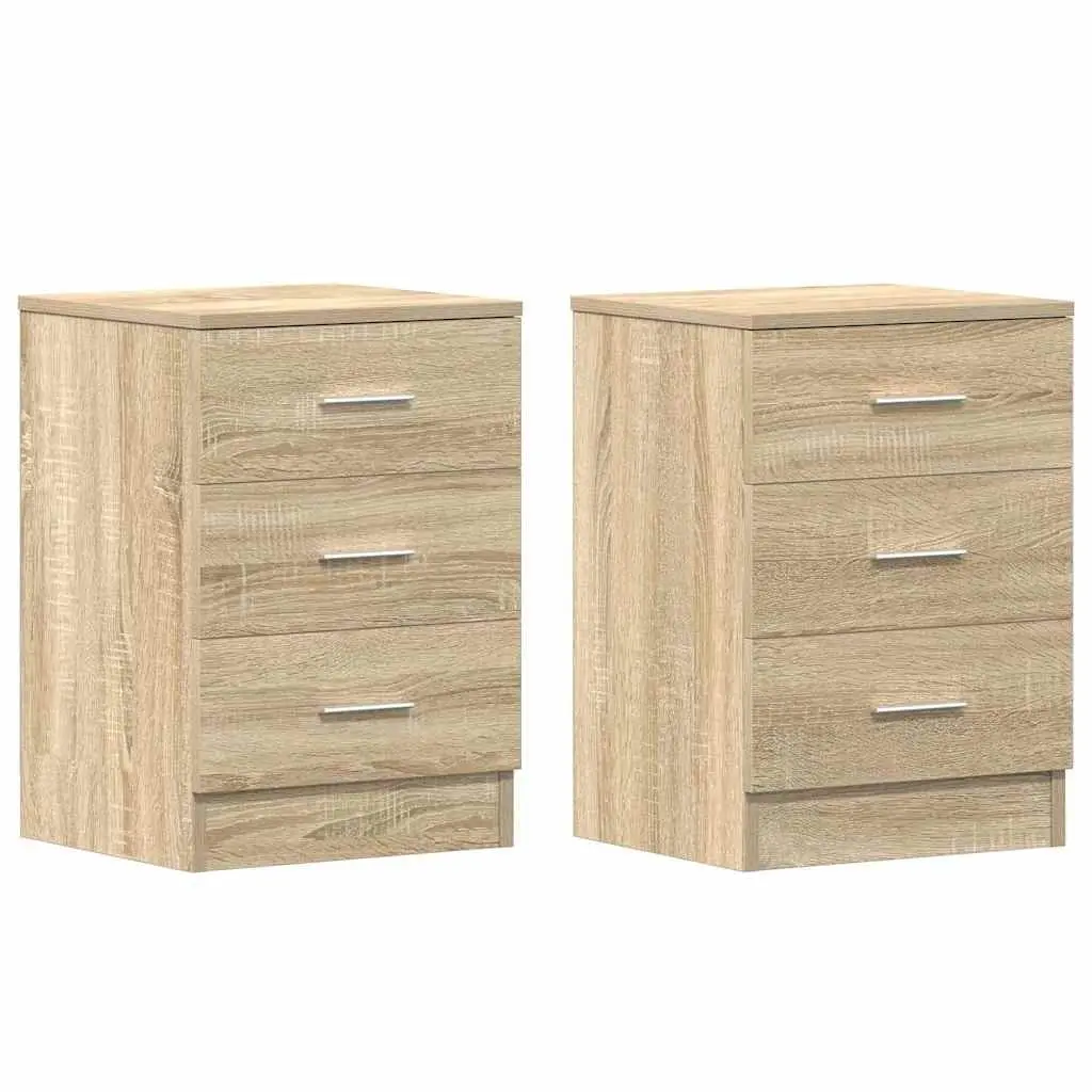 Bedside Tables 2 pcs Brown Engineered Wood Nightstand Storage Cabinet with 3 Drawers
