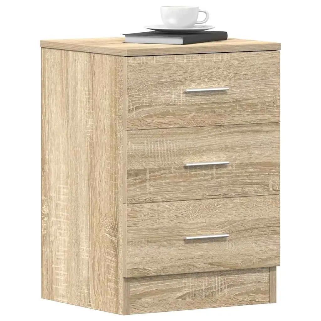 Bedside Tables 2 pcs Brown Engineered Wood Nightstand Storage Cabinet with 3 Drawers