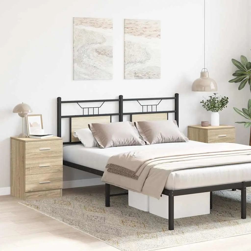 Bedside Tables 2 pcs Brown Engineered Wood Nightstand Storage Cabinet with 3 Drawers
