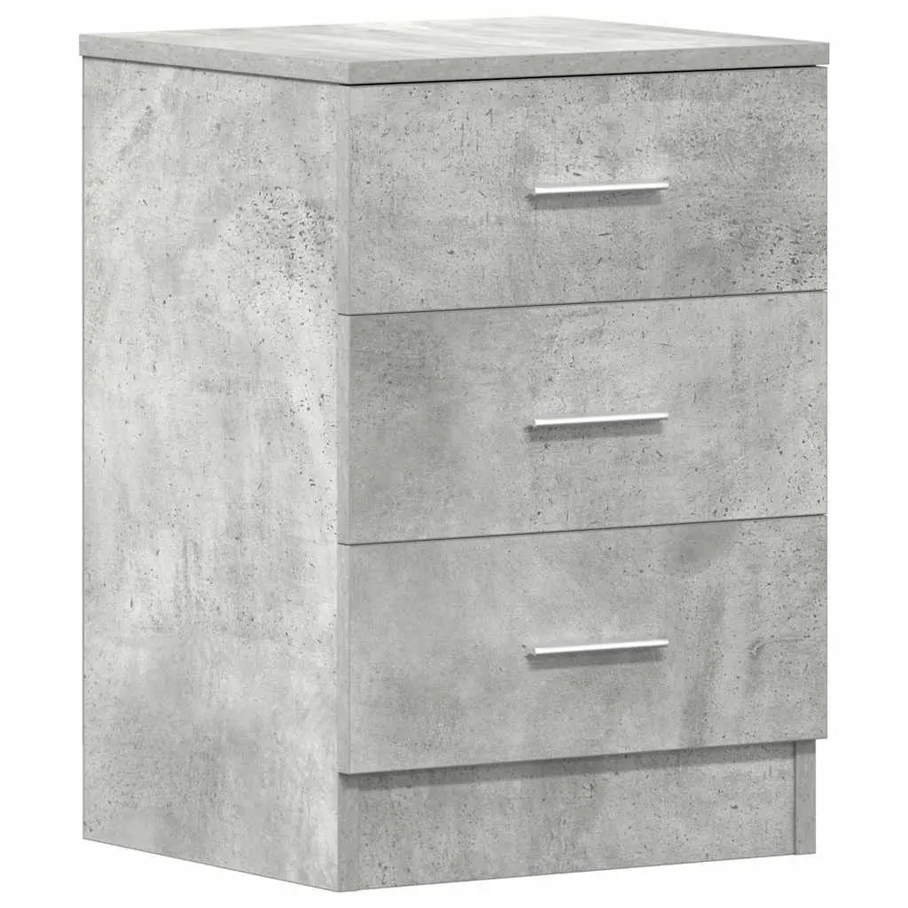 Bedside Cabinet Grey Engineered Wood Nightstand with Three Storage Drawers