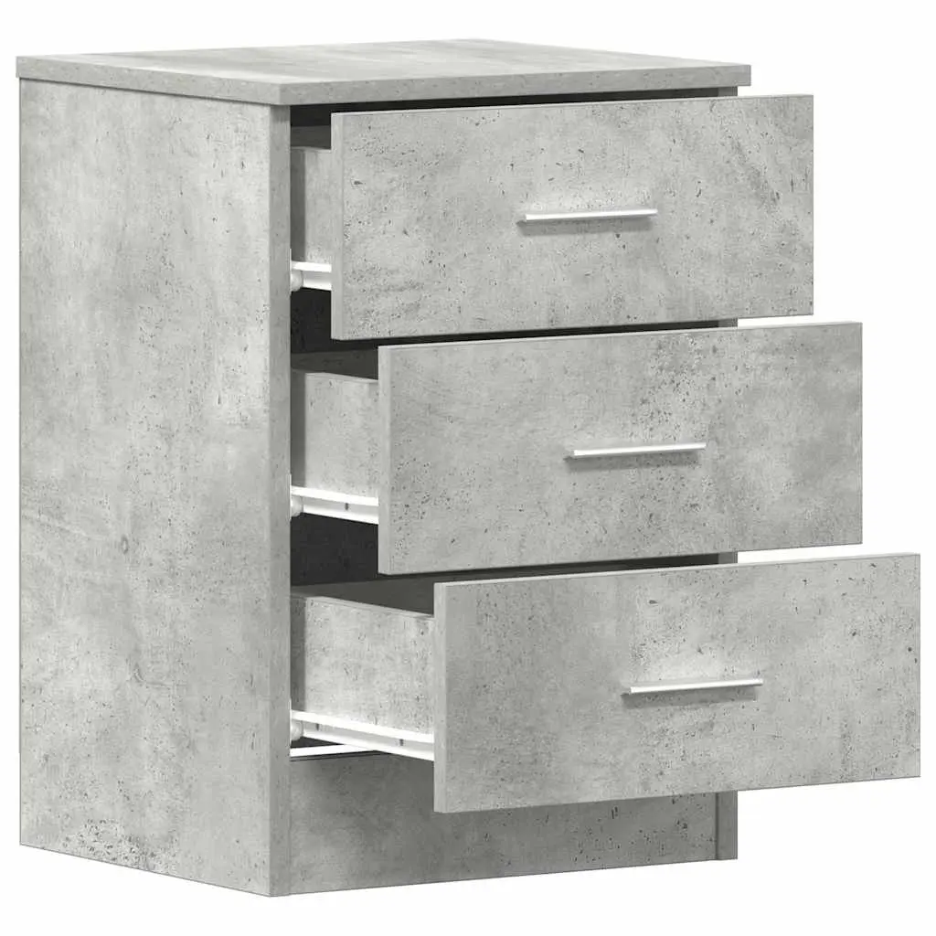 Bedside Cabinet Grey Engineered Wood Nightstand with Three Storage Drawers