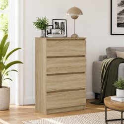 Sideboard Storage Cabinet with 4 Drawers Brown Engineered Wood Buffet Furniture