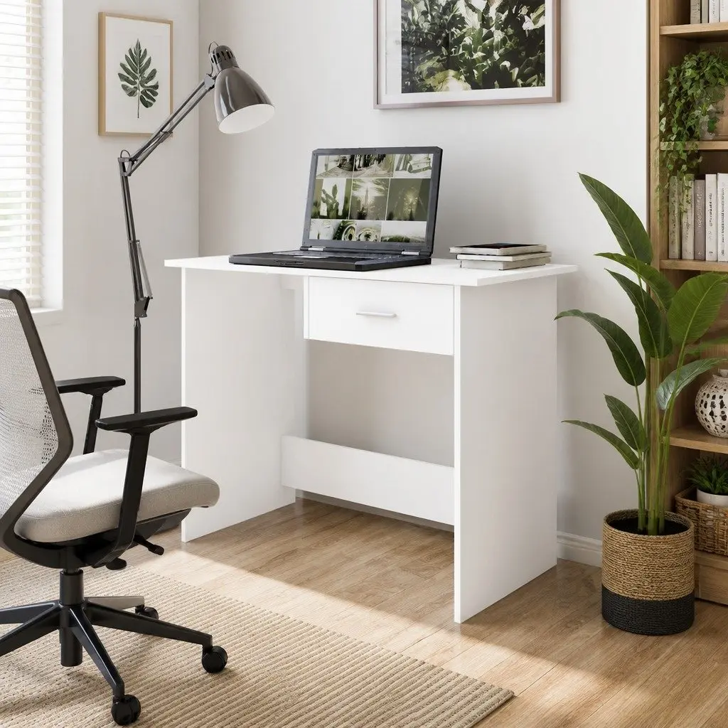 Office Desk with Drawer Modern Writing Table 100x50x76cm White Engineered Wood