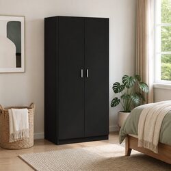 Wardrobe Cabinet Black 80x52x180 cm Storage Cupboard Engineered Wood Hanging Rod