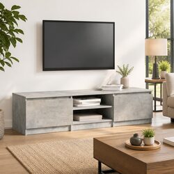 TV Cabinet Grey 140x40x35.5 cm Storage Unit 2 Doors Open Compartments Living