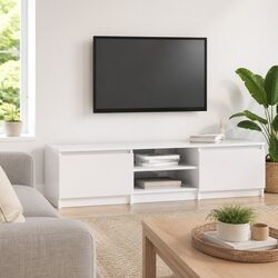 TV Cabinet White High Gloss 140cm Wide Modern Living Room Media Entertainment