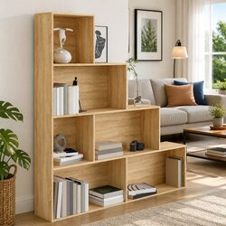 Book Cabinet Room Divider Bookshelf 6 Open Shelves Storage Sonoma Oak Brown