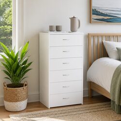 White Sideboard Cabinet 6 Drawers Storage Furniture Bedroom Living Room Office