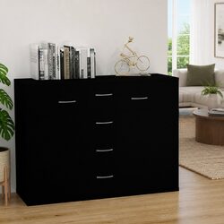 Sideboard Storage Cabinet Black 4 Drawer 2 Door Engineered Wood Buffet Furniture