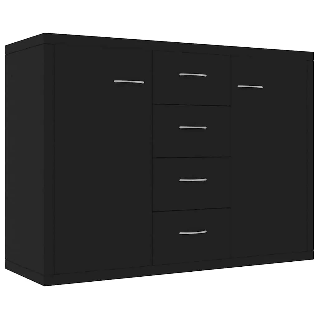 Sideboard Storage Cabinet Black 4 Drawer 2 Door Engineered Wood