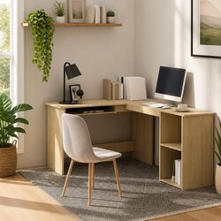 L-Shaped Corner Desk Modern Office Study Workstation Engineered Wood Brown