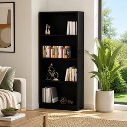 4-Tier Book Cabinet Black Engineered Wood Shelving Unit Storage Display Shelf