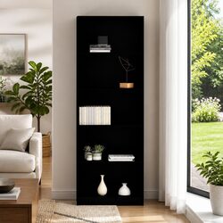 5-Tier Book Cabinet Black Engineered Wood Tall Shelving Unit Storage Display