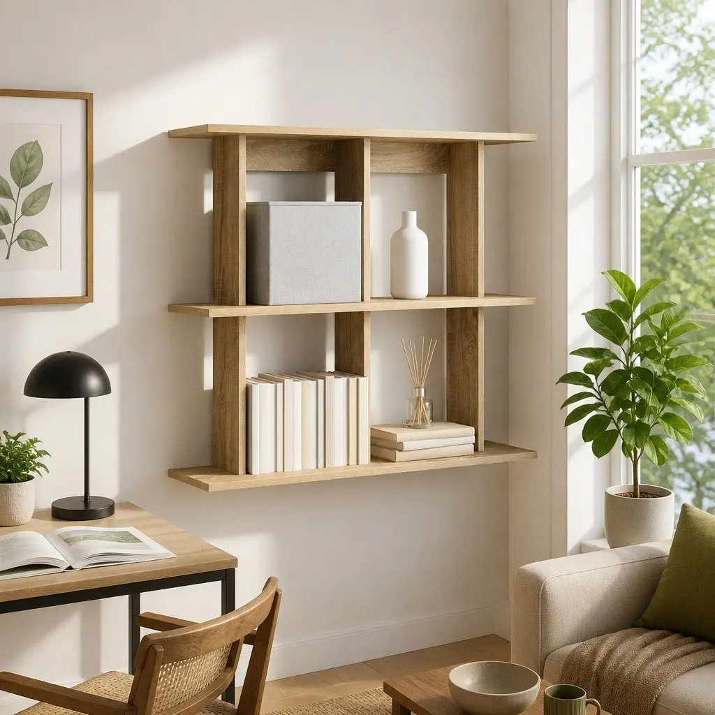 Wall Shelf Wall-Mounted Brown Sonoma Oak Storage Shelving Living Room Decor 80cm