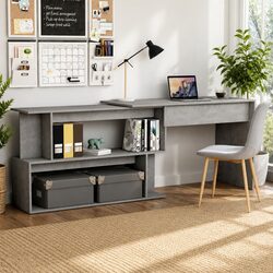 Corner Desk Grey Engineered Wood Rotatable Office Workstation Storage