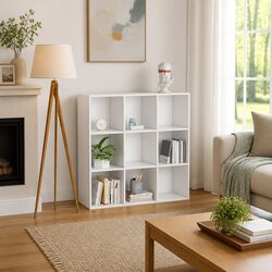 White Book Cabinet 9 Compartments Storage Shelving Unit Standing Bookcase