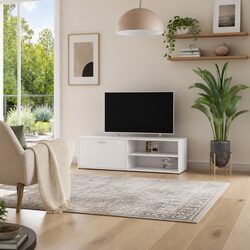 TV Cabinet White Engineered Wood Media Storage Unit Living Room Bedroom
