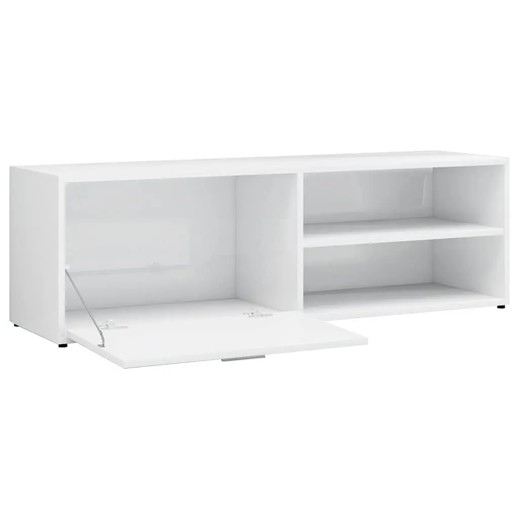 TV Cabinet High Gloss White Engineered Wood Storage Unit