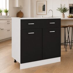 Black Kitchen Storage Cabinet with Drawer Doors Shelves 80x46x81.5 cm