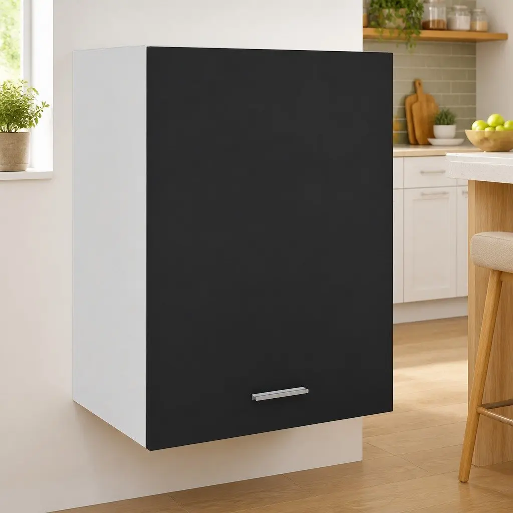 Hanging Cabinet Wall Mount Storage Cupboard Engineered Wood Black 50W x 31D x 60H cm
