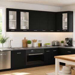Hanging Kitchen Cabinet Black Storage Cupboard Engineered Wood Two Doors Shelves