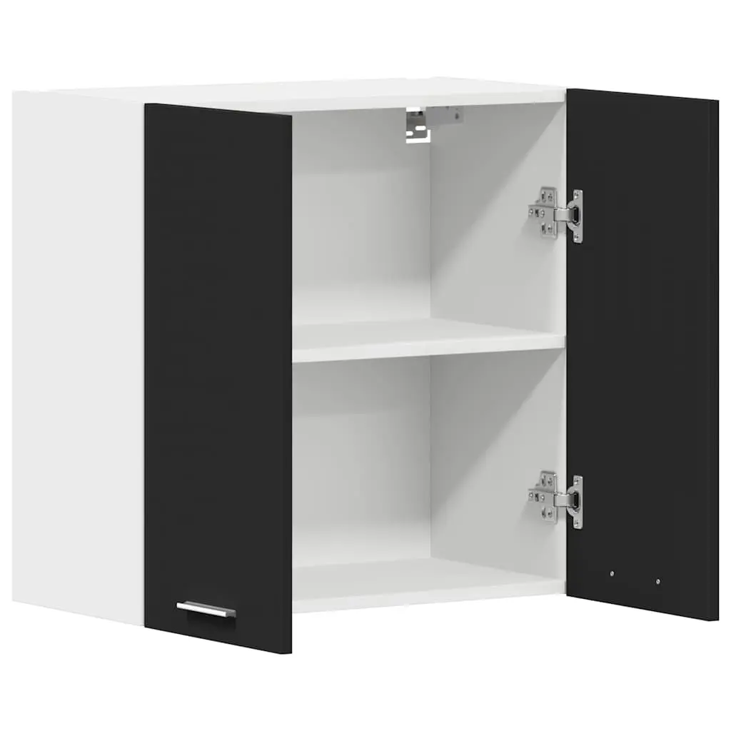 Hanging Kitchen Cabinet Black Engineered Wood Two Doors Shelves