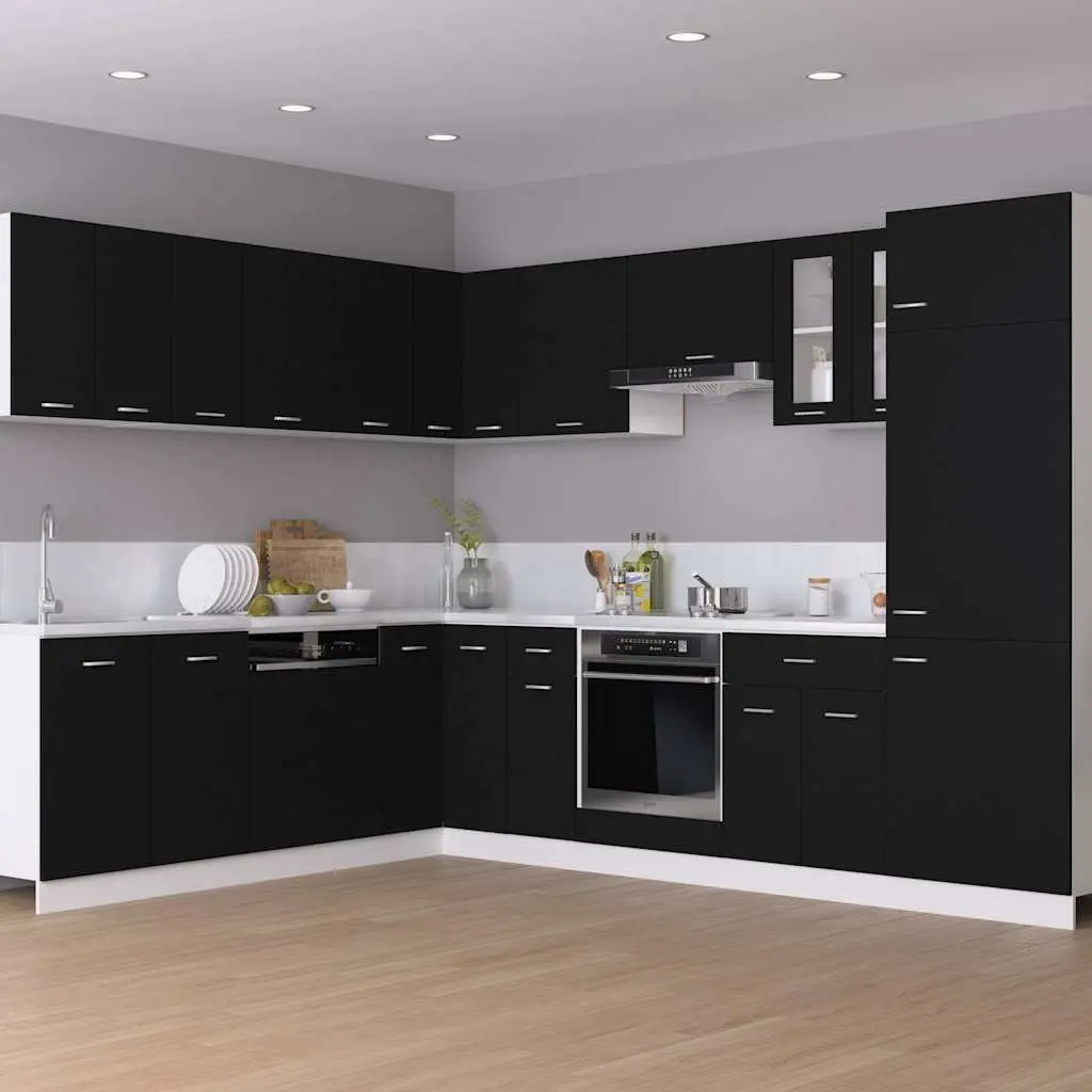 Hanging Cabinet Black Engineered Wood Two Shelves Two Doors