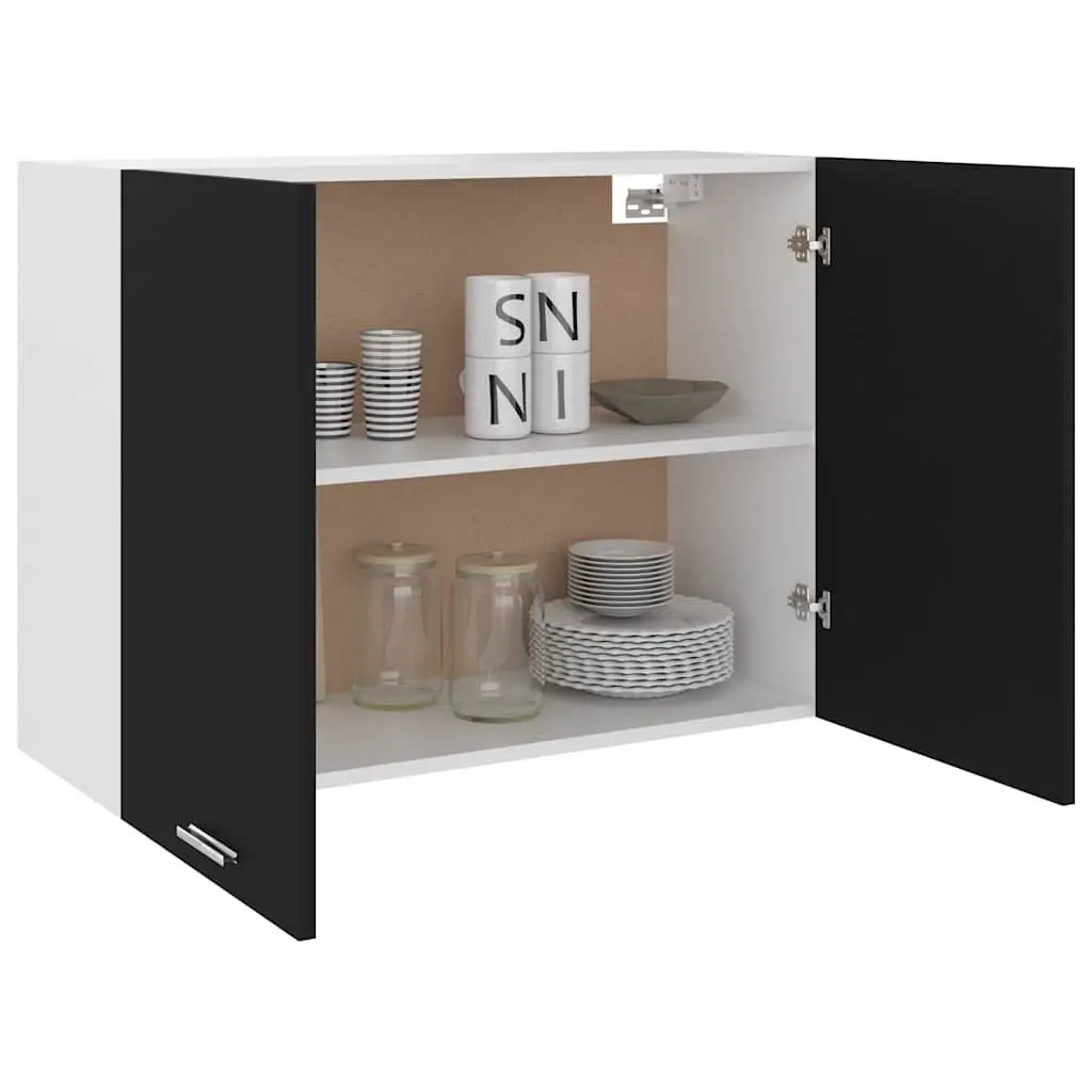 Hanging Cabinet Black Engineered Wood Two Shelves Two Doors