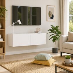 White Wall-Mounted TV Cabinet 100x30x30 cm Storage Unit Drop-Down Doors