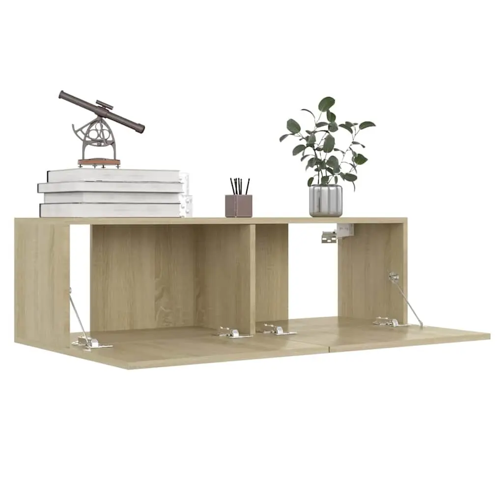 TV Cabinet Wall-Mounted Brown Storage Unit with 2 Compartments