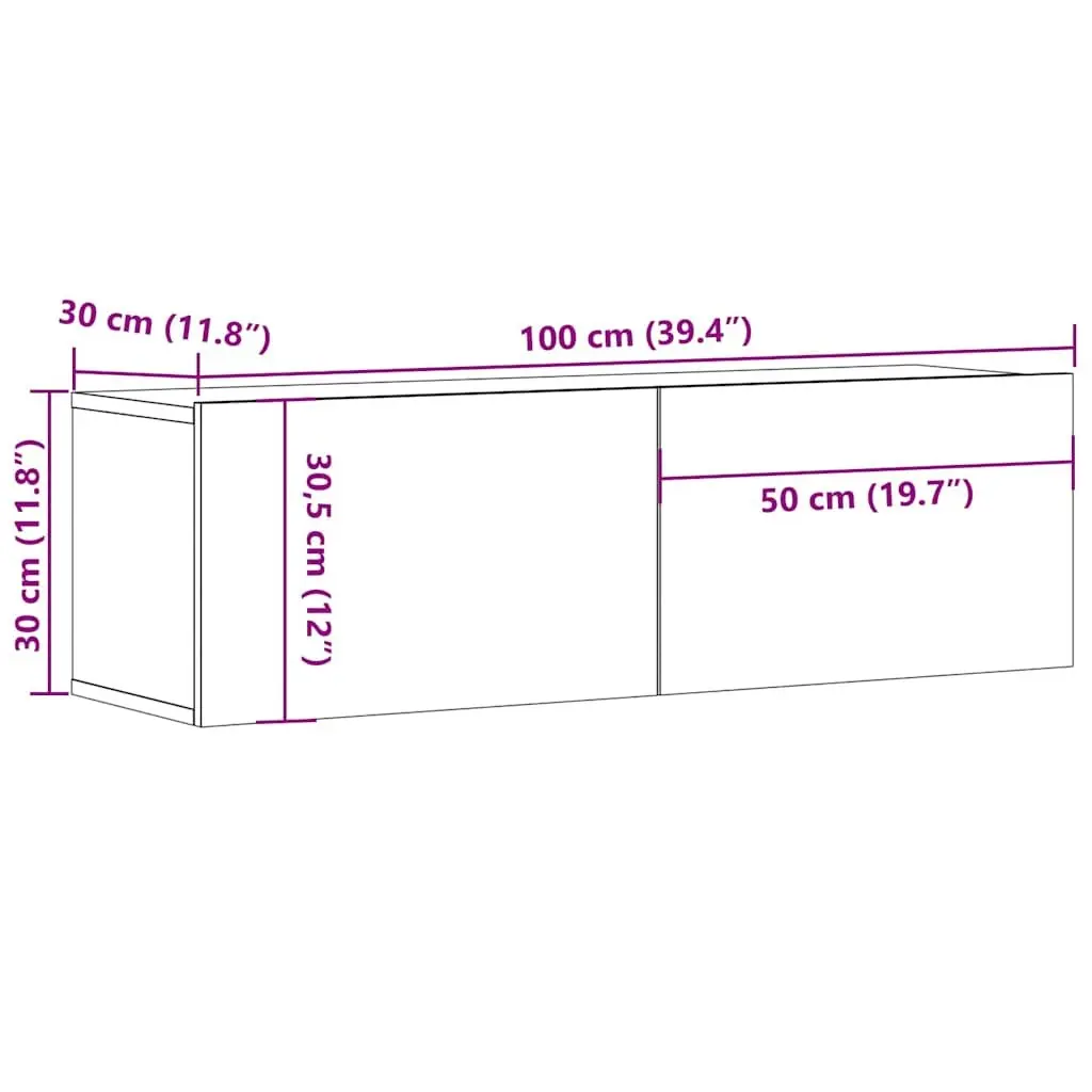 Wall-Mounted TV Cabinet Grey 100x30x30 cm Storage Unit with Drop-Down Doors