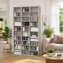 CD Cabinet Grey Media Storage Organiser 30 Compartments Engineered Wood Shelf