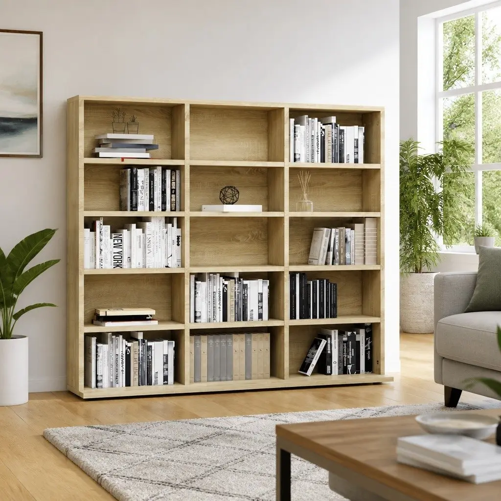 CD Cabinet Sonoma Oak Media Storage Organiser 15 Open Compartments Brown