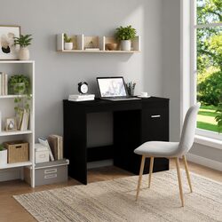 Black Office Desk with Storage Cabinet Modern Design Writing Table 100x50x76cm