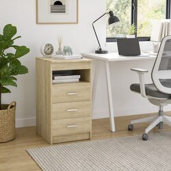 Drawer Cabinet Brown Storage Furniture 3 Drawers Open Shelf Engineered Wood