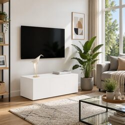 White TV Cabinet 80x34x30 cm with 3 Drawers Storage Unit for Living Room