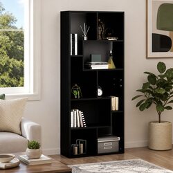 Black Book Cabinet Storage Bookcase Shelving Unit Engineered Wood 67x24x161cm