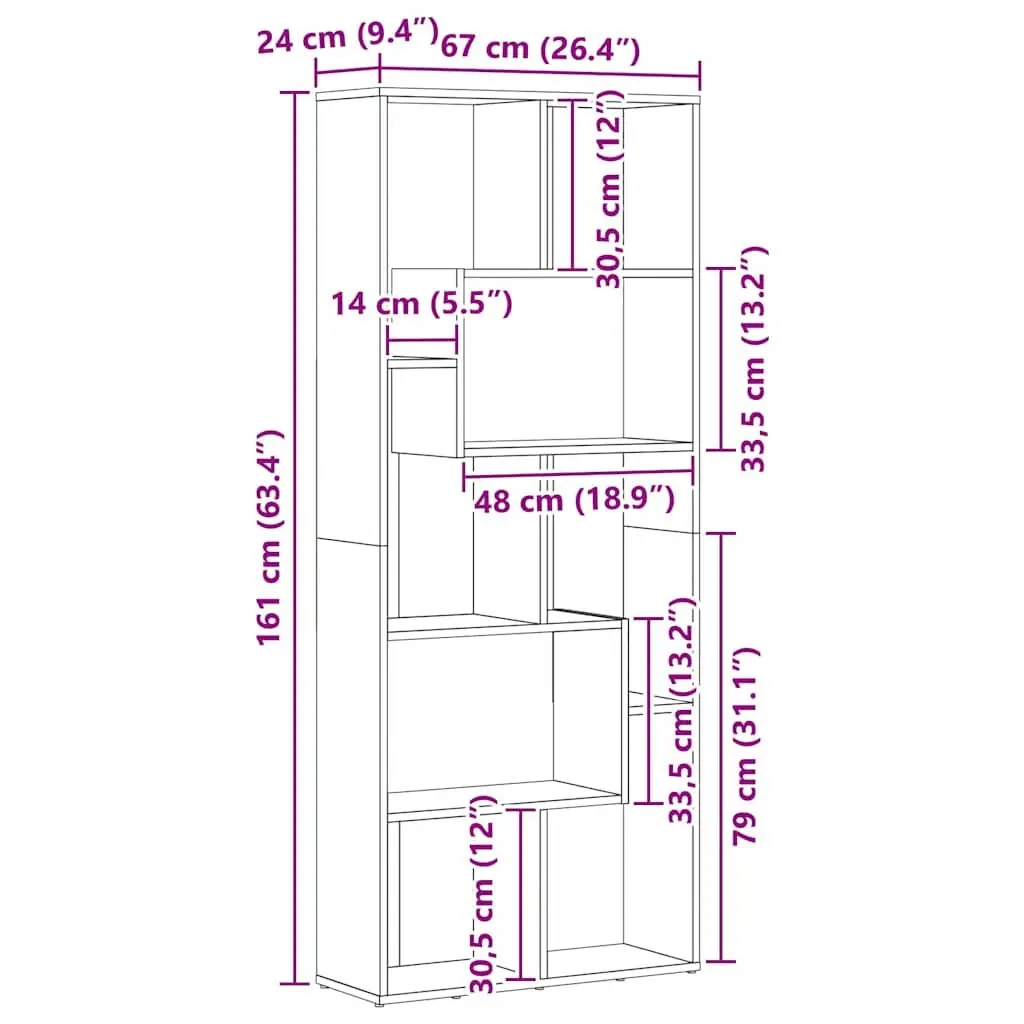 Book Cabinet Storage Unit Engineered Wood Multiple Compartments Black 67x24x161cm