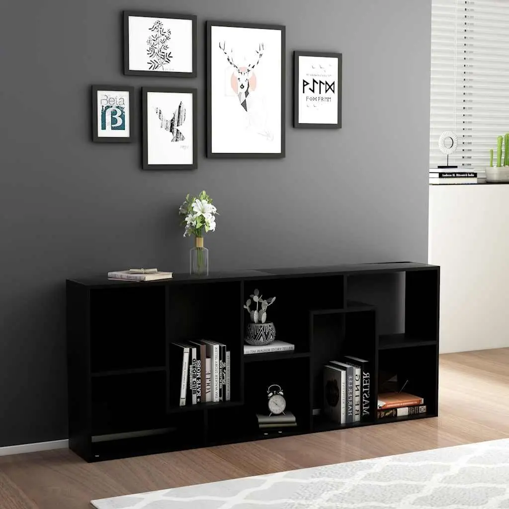 Book Cabinet Storage Unit Engineered Wood Multiple Compartments Black 67x24x161cm