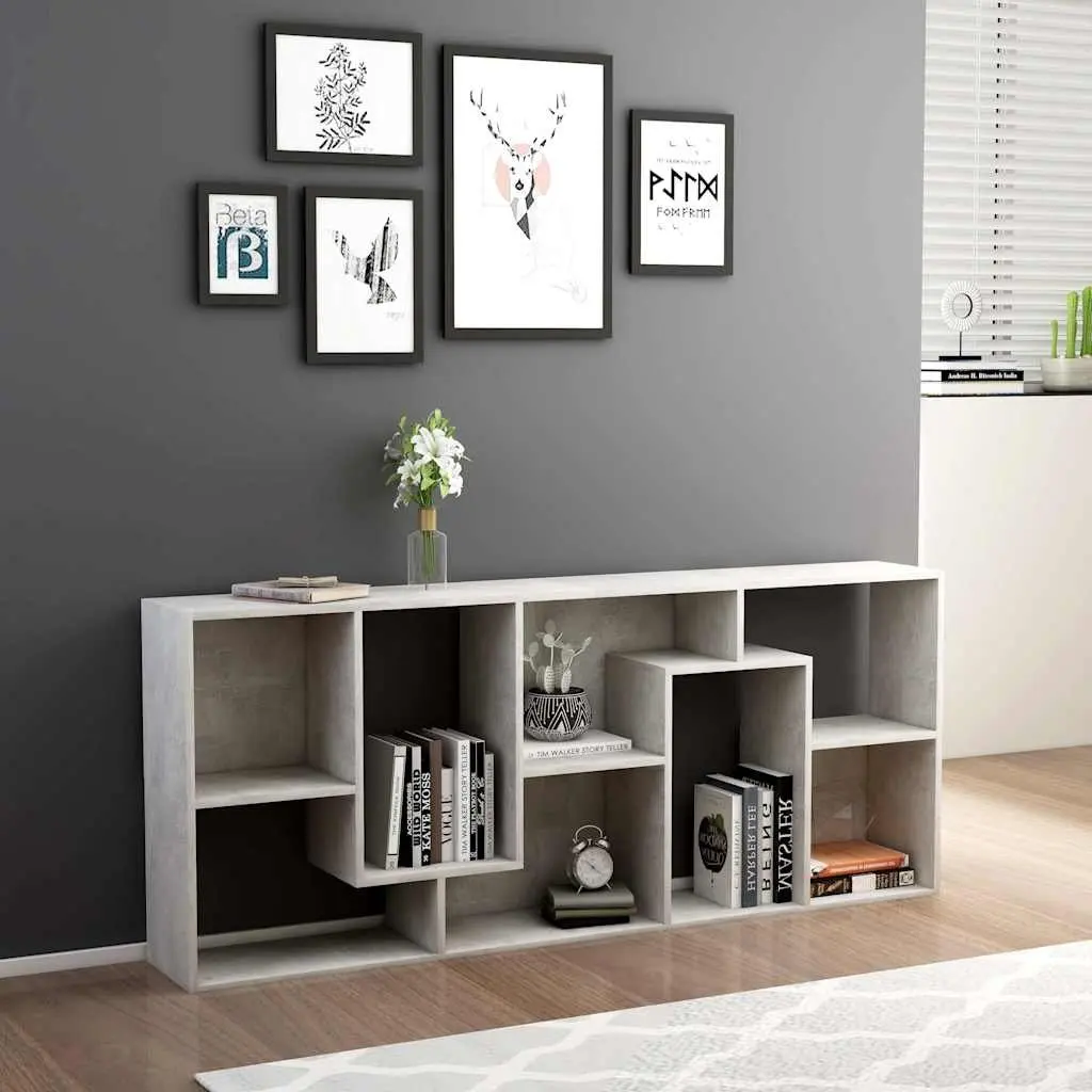 Book Cabinet Engineered Wood Grey Storage Organizer 67x24x161cm